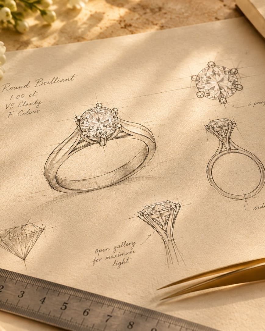 Sketch: Drawn by hand and refined until the light sits right.